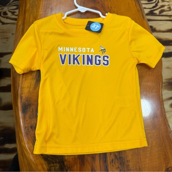 Vibrant Yellow Short Sleeve Tee with Vikings Print - Picture 1 of 1